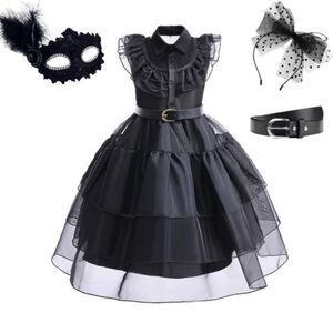 Wednesday Addams Costume Black Cosplay Halloween Dress Up Kids Party Adams S